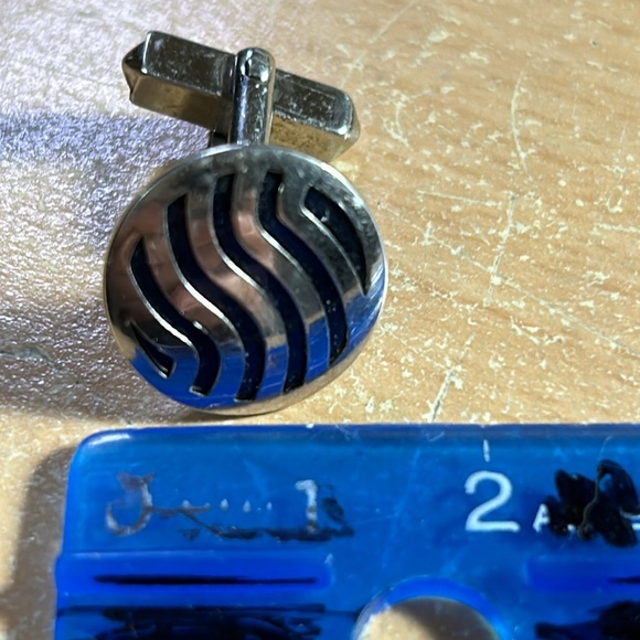 Swank Sterling Silver Cuff Links - blue and silver waves - Picture 10 of 13